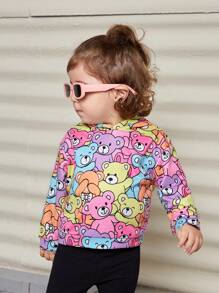 SHEIN 女嬰可愛熊圖案寬鬆連帽運動衫 - 彩色 - 查看 6