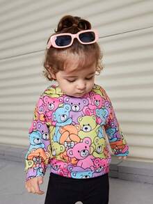 SHEIN 女嬰可愛熊圖案寬鬆連帽運動衫 - 彩色 - 查看 3