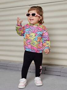 SHEIN 女嬰可愛熊圖案寬鬆連帽運動衫 - 彩色 - 查看 1