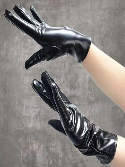 Goth 1pair Women Solid Full Finger Gloves