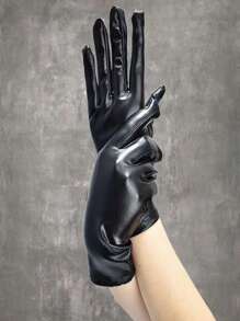 ROMWE Goth 1pair Women Solid Full Finger Gloves - Black - View 2