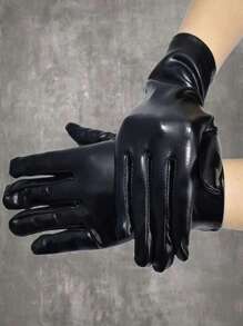 ROMWE Goth 1pair Women Solid Full Finger Gloves - Black - View 3