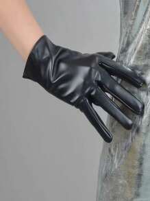 ROMWE Goth 1pair Women Solid Full Finger Gloves - Black - View 4