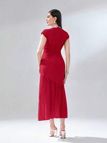 Modelyn Vestido de lunares fruncido bajo con fruncido - Rojo - Ver 2
