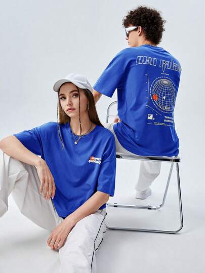 1pc Letter Graphic Drop Shoulder Oversize Tee
