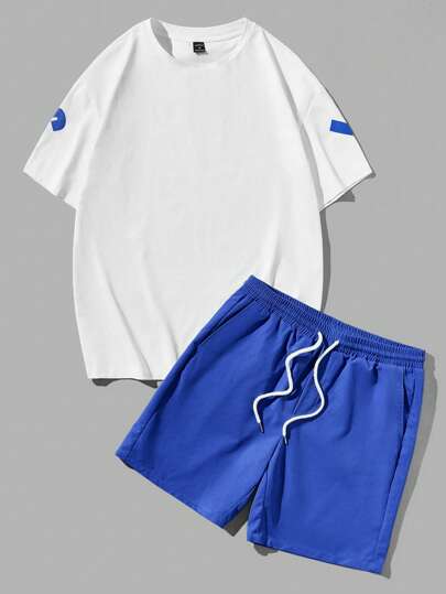 Guys Letter Graphic Tee & Drawstring Waist Shorts