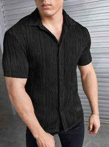 Manfinity VCAY Men Solid Button Up Shirt - Black - View 4