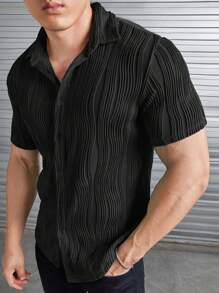 Manfinity VCAY Men Solid Button Up Shirt - Black - View 5