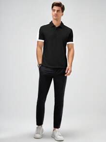 Manfinity RebelGame 男士拼接面POLO衫 - 黑色 - 查看 1