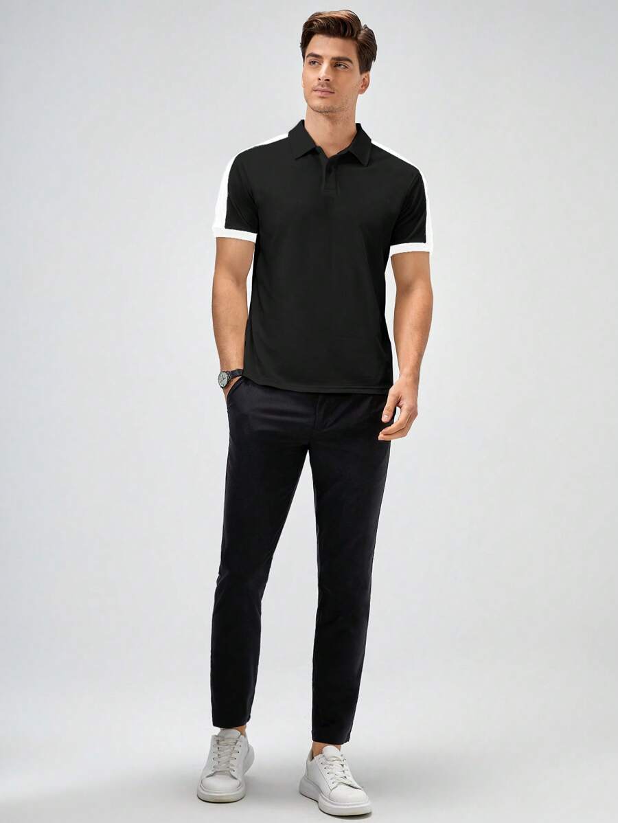 Manfinity RebelGame 男士拼接面POLO衫 - 黑色 - 查看 1
