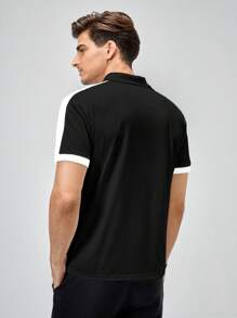 Manfinity RebelGame 男士拼接面POLO衫 - 黑色 - 查看 2