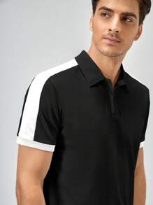 Manfinity RebelGame 男士拼接面POLO衫 - 黑色 - 查看 4