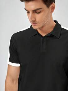 Manfinity RebelGame 男士拼接面POLO衫 - 黑色 - 查看 6