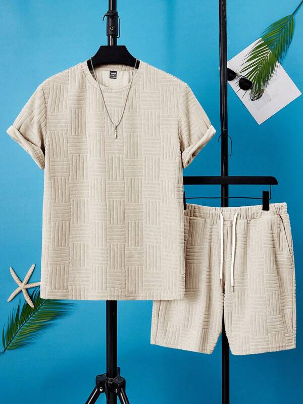 GENTILAND Homens Camiseta Cor Sólida & Cintura Com Cordão Shorts