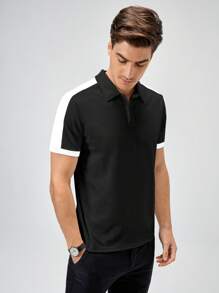 Manfinity RebelGame 男士拼接面POLO衫 - 黑色 - 查看 7