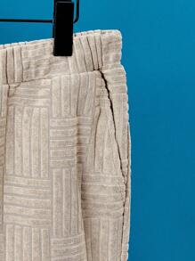 Manfinity NXTstreet Hombres Camiseta unicolor & de cintura con cordón Shorts - Beis - Ver 3