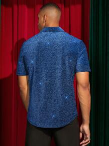 Manfinity BRENVOR Solid Color Front Button Casual Versatile Summer Short Sleeve Woven Shirt - Blue - View 2