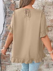 SHEIN LUNE 大碼荷葉邊荷葉袖襯衫 - 杏色 - 查看 2