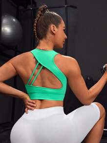 Cut Out Back Sports Bra - Green - View 1