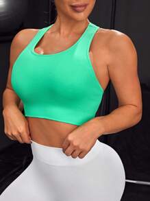 Cut Out Back Sports Bra - Green - View 2