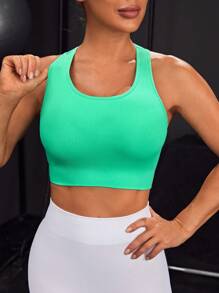 Cut Out Back Sports Bra - Green - View 6