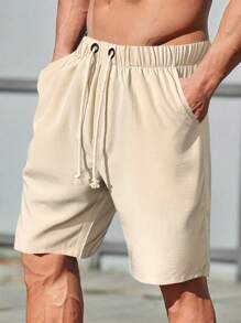 Manfinity Homme Men Drawstring Waist Slant Pocket Shorts - Beige - View 1