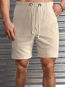 Manfinity Homme Men Drawstring Waist Slant Pocket Shorts - Beige - View 4