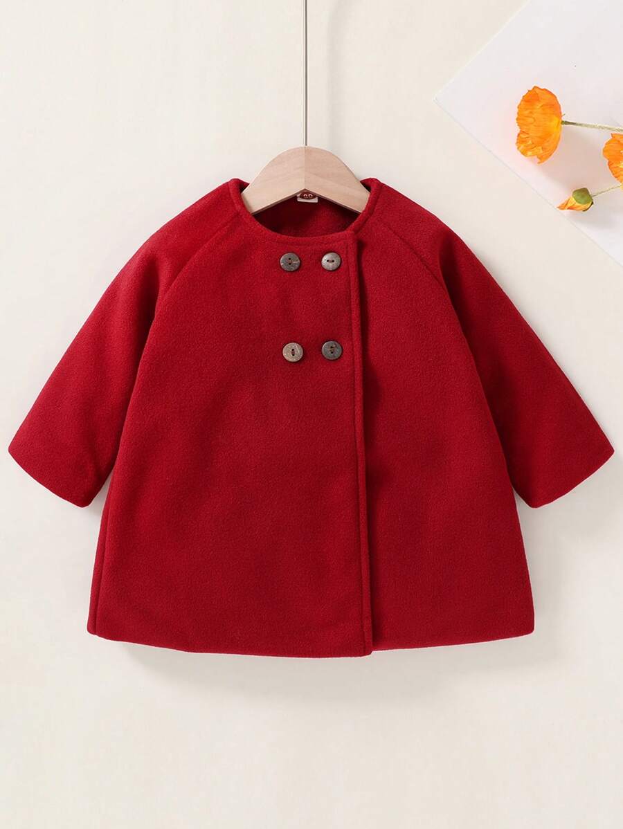 Baby Girl Double Breasted Raglan Sleeve Overcoat - Red - View 1