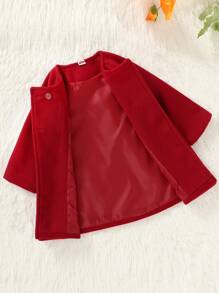 Baby Girl Double Breasted Raglan Sleeve Overcoat - Red - View 3