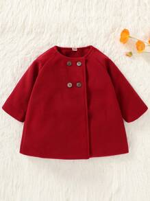 Baby Girl Double Breasted Raglan Sleeve Overcoat - Red - View 6