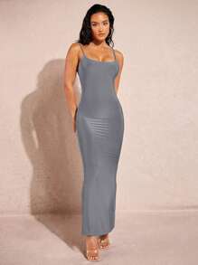 SHEIN BAE Solid Cami Bodycon Dress - Dark Grey - View 1