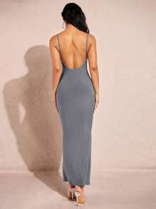 SHEIN BAE Solid Cami Bodycon Dress - Dark Grey - View 2