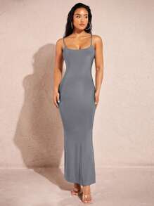 SHEIN BAE Solid Cami Bodycon Dress - Dark Grey - View 4