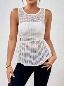 SHEIN Privé 鏤空荷葉擺背心上衣 - 白色 - 查看 1