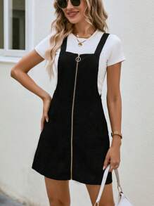 EMERY ROSE 拉鏈開襟背帶洋裝不帶T恤 - 黑色 - 查看 5