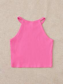 SHEIN Young Girl 3pcs Ribbed Knit Halter Top - Multicolor - View 5
