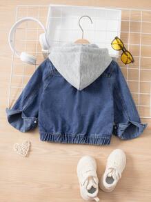 男小童翻蓋口袋連帽二合一牛仔夾克 - 中等水洗藍 - 查看 2