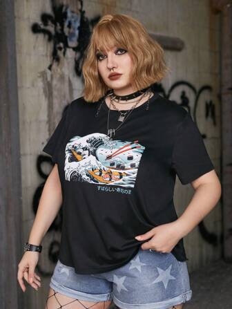 Vincenttrinidadart Talla grande Camiseta con estampado de onda