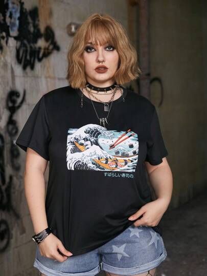 Vincenttrinidadart Talla grande Camiseta con estampado de onda