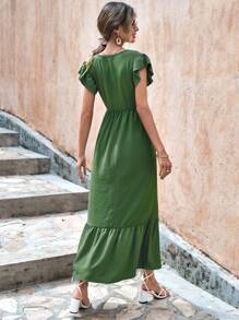 RueChic Solid Ruffle Hem Dress - Army Green - View 2