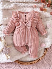 SHEIN 女嬰荷葉邊喇叭袖前蝴蝶結連身褲