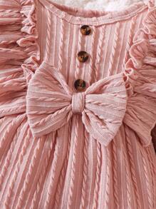 SHEIN 女嬰荷葉邊喇叭袖前蝴蝶結連身褲