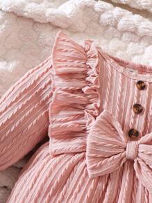 SHEIN 女嬰荷葉邊喇叭袖前蝴蝶結連身褲