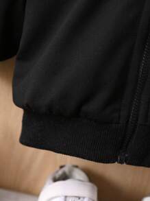 男嬰恐龍印花毛絨內襯連帽夾克 - 黑色 - 查看 6