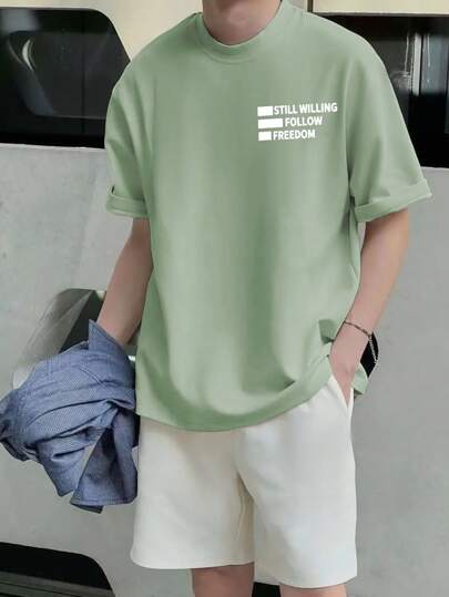 Claim Dot 男士標語圖案T恤和短褲