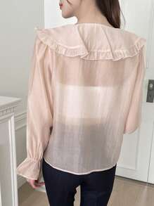 DAZY Blusa de manga amplia ribete con fruncido - Albaricoque - Ver 2