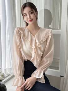 DAZY Blusa de manga amplia ribete con fruncido - Albaricoque - Ver 4