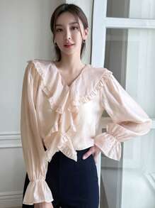DAZY Blusa de manga amplia ribete con fruncido - Albaricoque - Ver 7
