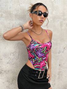 SHEIN ICON 大理石和蝴蝶圖案吊帶連體衣 - 彩色 - 查看 7