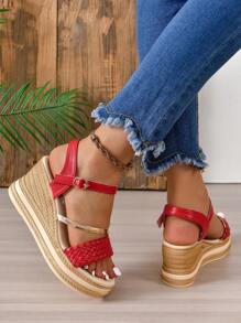 Đúng mốt Và Thoải mái Của phụ nữ Nêm Gót chân Nền tảng Dép xăng đan Đối với Trẻ Người lớn - Đỏ - Xem 2